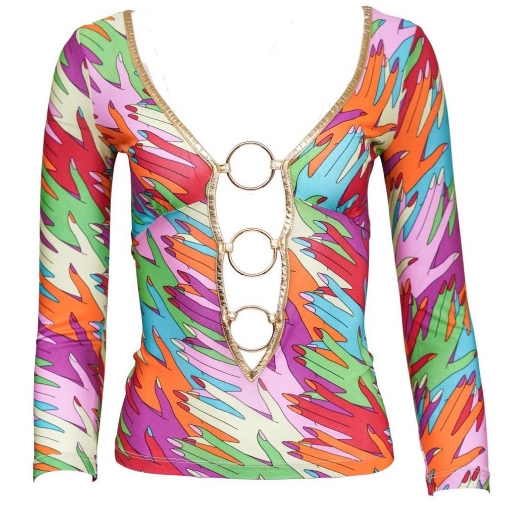 D&G Graphic Orange Pink Cut Out Blouse
